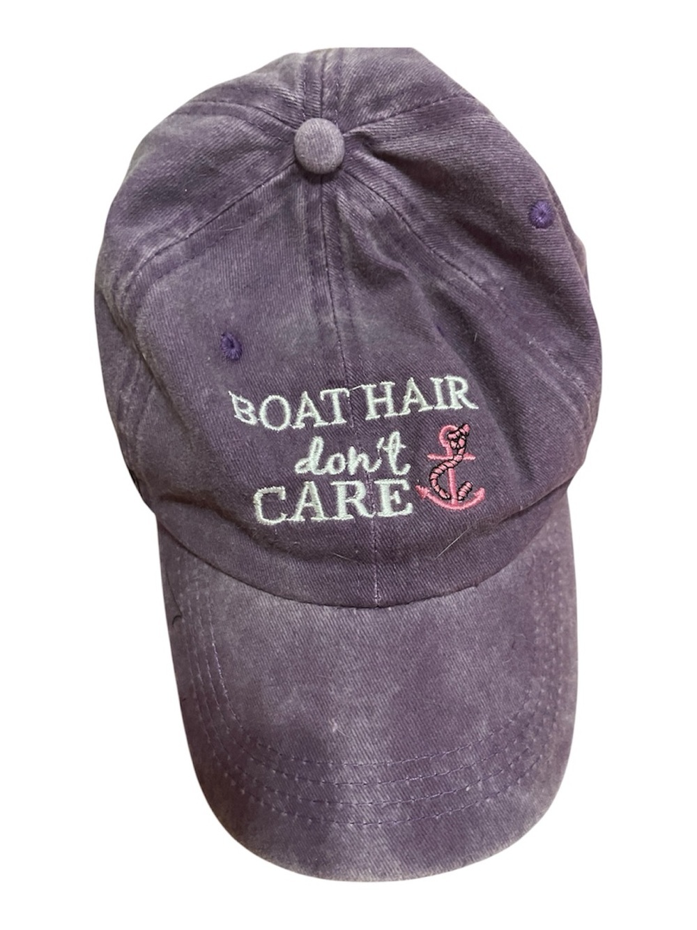 Adorable Purple Embroidered Cap “Boat Hair Don’t Care”